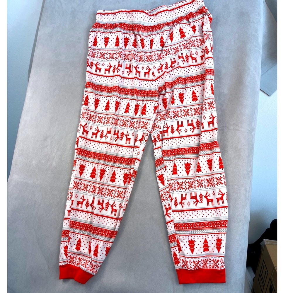 Jammies For Your Families Mens Large Pajama Set Red White Fair Isle Reindeer - Picture 9 of 10